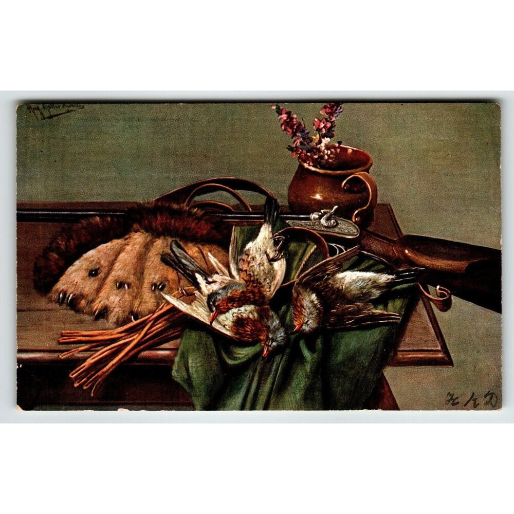 Hunting Season Postcard Muller Wildlife Rifle Birds HKM 345 Germany Unused